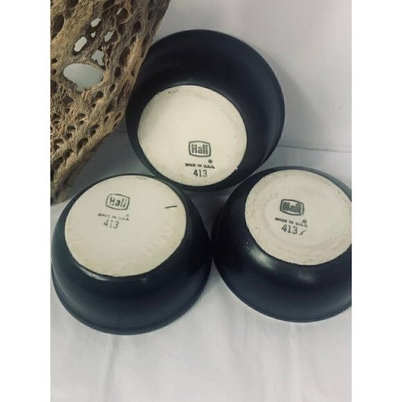 THREE (3) HALL Made in USA 413 Pottery Ramekins Charcoal Grey Black - Picture 5 of 9